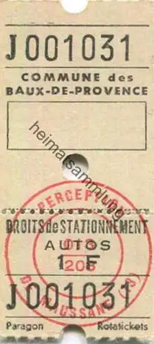 Frankreich - Commune des Baux-de-Provence - droits de stationnement Autos 1F
