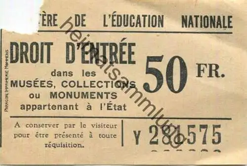 Frankreich - ministere de l'education nationale dans les musees collections ou monuments appartenant a l'etat 50FR