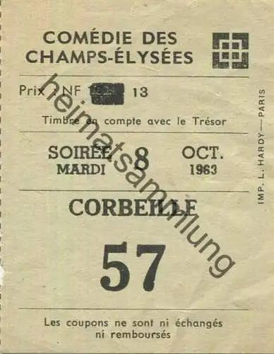 Frankreich - Paris - Comedie des Champs-Elysees 1963 - Corbeille NF 13