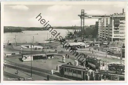 Stockholm - Nya Slussen - Strassenbahn - Foto-Ansichtskarte - Äkta Fotografi 30er Jahre