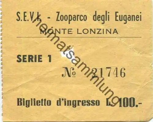 Italien - Torreglia - S.E.V.I - Zooparco degli Euganei - Monte Lonzina - Biglietto d'ingresso L. 100