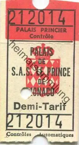 Monaco - Palais Princier Controle - Palais de S.A.S. le Prince de Monaco - Demi-Tarif