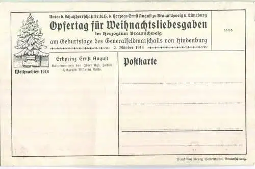 Weihnachten 1918 Opfertag für Weihnachtsliebesgaben im Herzogtum Braunschweig