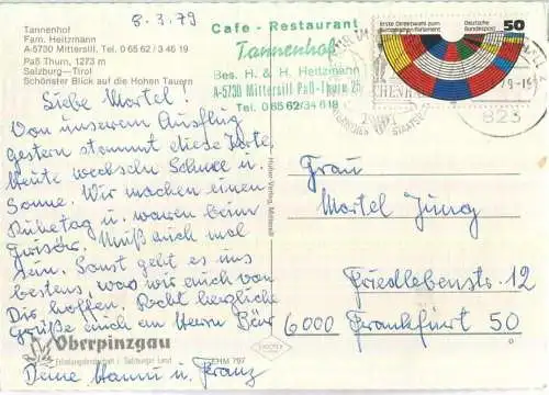 Pass Thurn - Cafe-Restaurant Tannenhof - Besitzer Fam. Heitzmann Mittersill - VW-Bus - Huber-Verlag Mittersill
