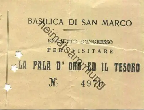 Italien - Venedig - Basilica di San Marco - Biglietto d'ingresso per visitare La Pala d'Oro ed il Tesoro