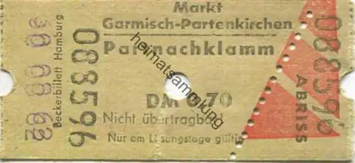 Deutschland - Markt Garmisch-Partenkirchen - Partnachklamm - Eintrittskarte