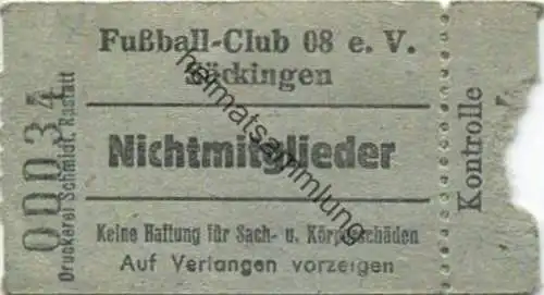 Deutschland - Fussball-Club 08 e.V. Säckingen - Eintrittskarte Nichtmitglieder