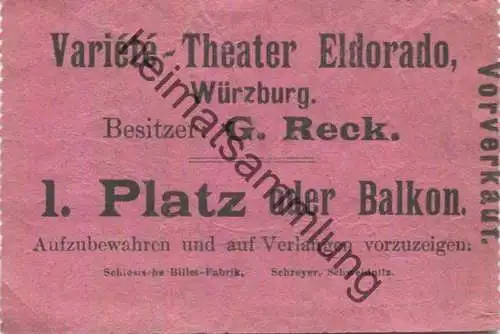 Deutschland - Würzburg - Variété-Theater Eldorado - Besitzer G. Reck - 1. Platz oder Balkon