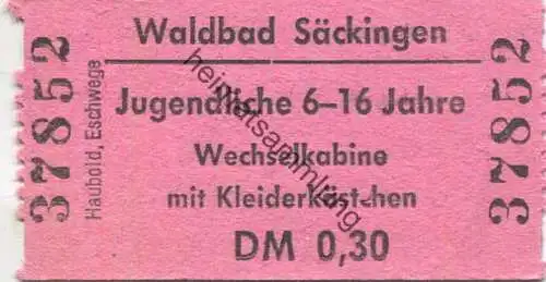 Deutschland - Waldbad Säckingen - Jugendliche - Wechselkabine mit Kleiderkästchen - Eintrittskarte