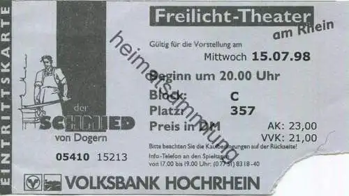 Deutschland - Freilicht-Theater am Rhein - Der Schmid von Dogern - Eintrittskarte 1998