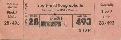 Deutschland - Schwerin - Sport- und Kongresshalle - Schwerin - BSG Post - Eintrittskarte