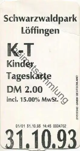 Deutschland - Löffingen - Schwarzwaldpark - Kinder Tageskarte 1993
