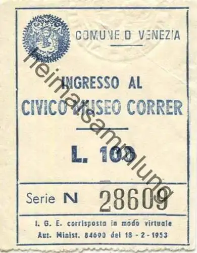 Italien - Comune d Venezia - Ingresso al Civico Museo Correr L. 100