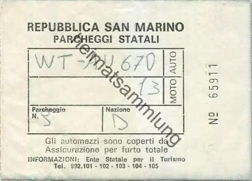 Italien - Repubblica San Marino - Parcheggi Statali - Parkschein