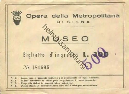 Italien - Opera della Metropolitana die Siena - Museo - Eintrittskarte