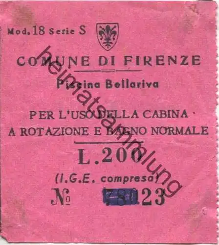 Italien - Comune di Firenze - Piscino Bellariva - Eintrittskarte