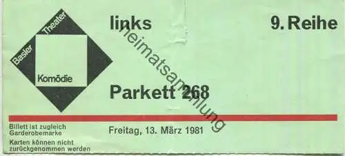 Schweiz - Basel - Basler Theater - Komödie - Eintrittskarte 1981