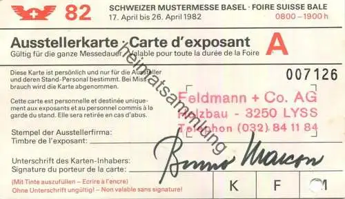 Schweiz - Schweizer Mustermesse Basel - Ausstellerkarte 1982