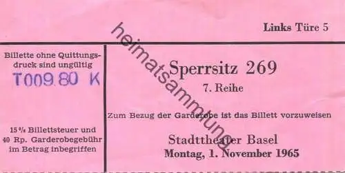 Schweiz - Basel - Stadttheater - Eintrittskarte 1965