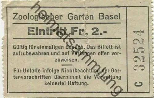 Schweiz - Zoologischer Garten Basel - Eintritt Fr. 2.-