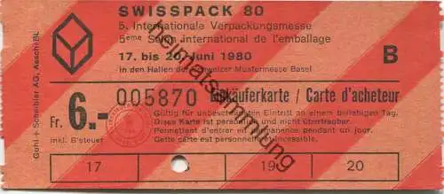 Schweiz - Basel - Swisspack 80- 5. Internationale Verpackungsmesse - Einkäuferkarte