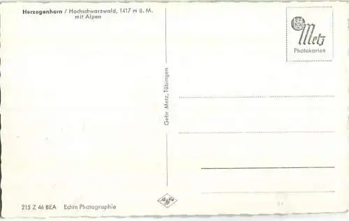 Herzogenhorn - Foto-Absichtskarte - Verlag Gebr. Metz Tübingen