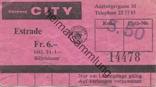 Schweiz - Cinema City Bern Aarbergergasse 30 - Kinokarte
