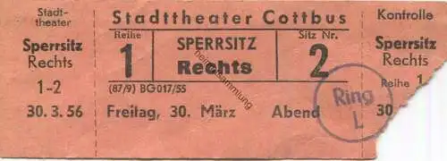 Deutschland - Stadttheater Cottbus - Eintrittskarte 1956