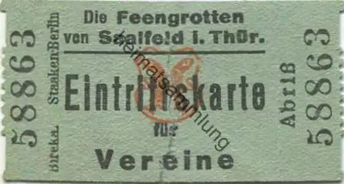 Deutschland - Die Feengrotten von Saalfeld in Türingen - Eintrittskarte für Vereine