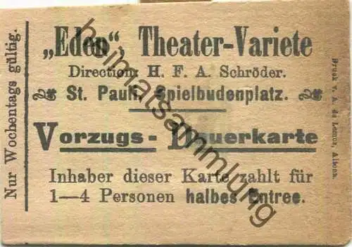 Deutschland - Hamburg - St. Pauli Spielbudenplatz - Eden Theater-Variete - Vorzugs-Dauerkarte