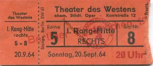 Deutschland - Berlin - Theater des Westens - ehemalige Städtische Oper - Kantstrasse 12 - Eintrittskarte 1964
