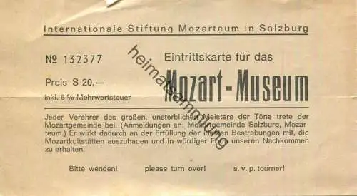 Österreich - Salzburg - Mozart - Museum - Eintrittskarte