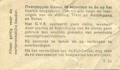 Niederlande - Gemeentevervoerbedrijf - Amsterdam - Fahrkarte