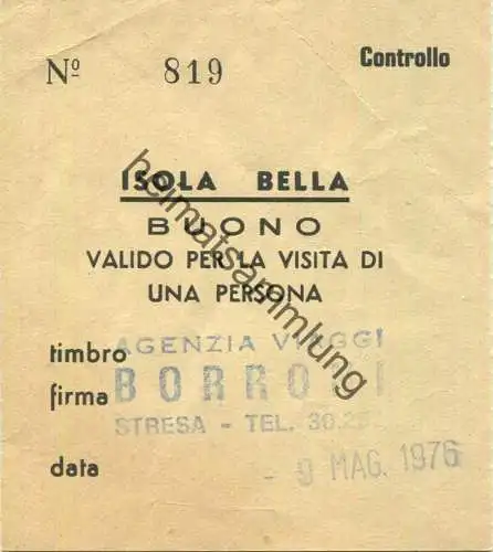 Italien - Isola Bella - Eintrittskarte für eine Person 1976