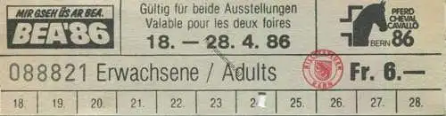 Schweiz - BEA86 Bern - Eintrittskarte