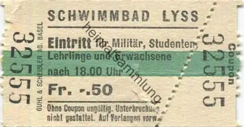Schweiz - Lyss - Schwimmbad - Eintritt für Militär Studenten Lehrlinge und Erwachsene nach 18 Uhr