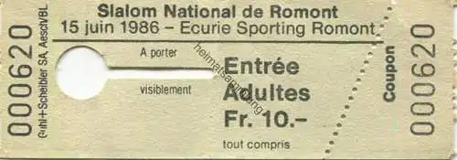 Schweiz - Slalom National de Romont 1986 - Ecurie Sporting Romont - Eintrittskarte