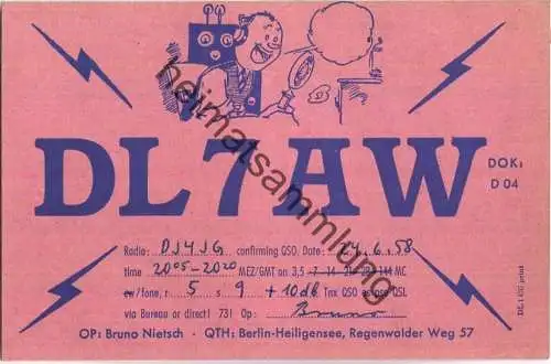 QSL - Funkkarte - DL7AW - Berlin-Heiligensee - 1958