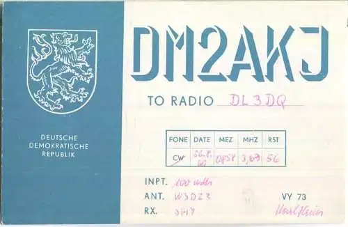 QSL - Funkkarte - DM2AKJ - Deutsche Demokratische Republik - Strausberg - 1960