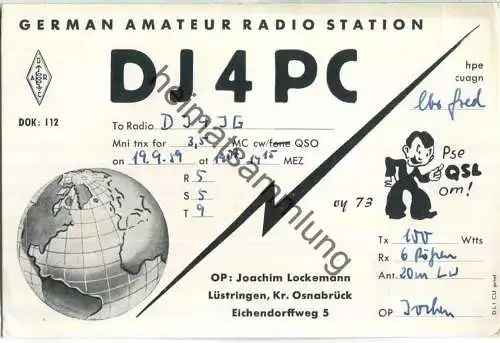 QSL - Funkkarte - DJ4PC - Lüstringen - 1959