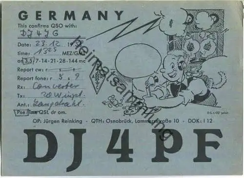 QSL - Funkkarte - DJ4PF - Osnabrück - 1958