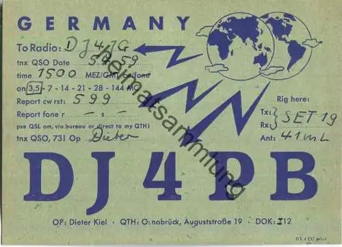 QSL - Funkkarte - DJ4PB - Osnabrück - 1959