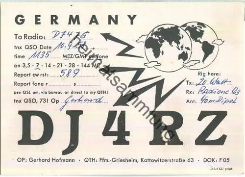 QSL - Funkkarte - DJ4RZ - Frankfurt-Griesheim - 1958