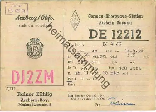 QSL - Funkkarte - DJ2ZM - Arzberg - 1958