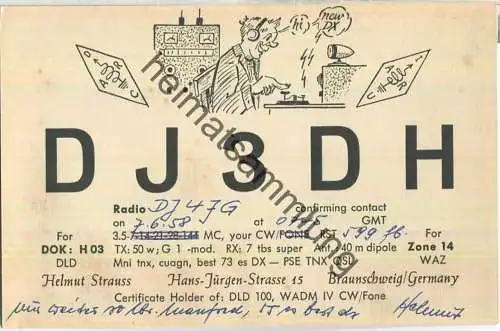 QSL - Funkkarte - DJ3DH - Braunschweig - 1958