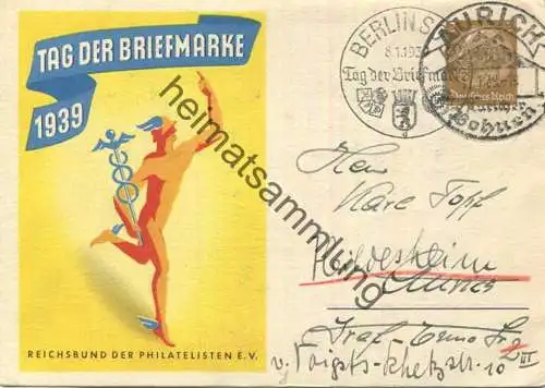 DR P239-01 - Tag der Briefmarke - Einladungskarte Infla-Berlin - Sonderstempel 8.01.1939 - weitergeleitet Aurich 11.01.1