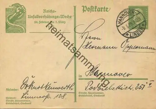 DR P186 - Reichs-Unfallverhütungs-Woche - Bedarfskarte 8.03.1929