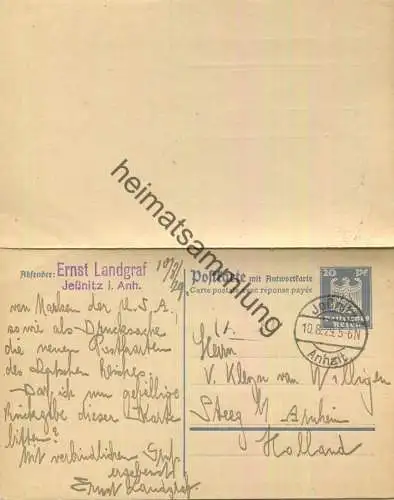 DR P159 - Doppelkarte - Bedarf nach Holland - Spätverwendung 10.08.1929