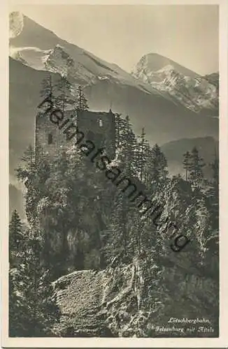 Lötschbergbahn - Felsenburg mit Altels - Foto-AK - Verlag Photoglob Zürich