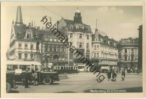 Reichenberg - Liberec - Adolf Hitler-Platz - Strassenbahn - Bus  - Foto-Ansichtskarte - Verlag F. Madle Reichenberg